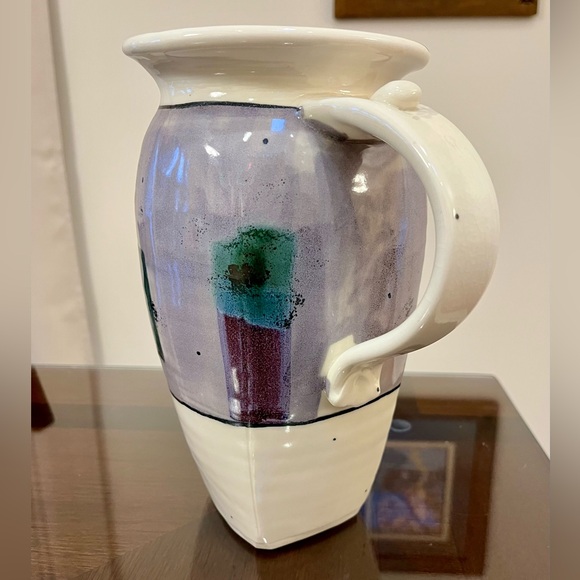 Postmodern Ceramic Pottery Pitcher Artist Signed MCM Geometric Studio Art 9-1/2 - Picture 6 of 12